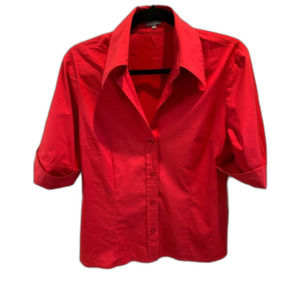 Naf Naf elbow-sleeved button down shirt, sized medium, candy apple red